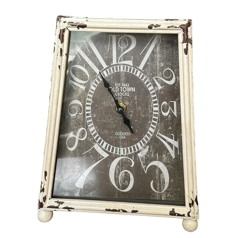 Goddess USA Old Town Clocks Lantern Table Clock Distressed Farmhouse Decor 13